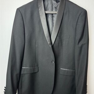 Black Tuxedo Jacket with Satin Trim and Notch Lapel